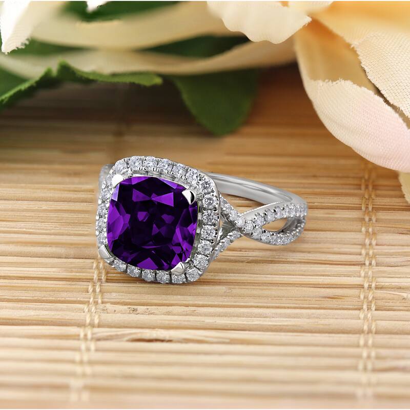 Auriya 1 7/8ct Cushion-cut Purple Amethyst and Halo Diamond Engagement Ring 1/2cttw 14k Gold