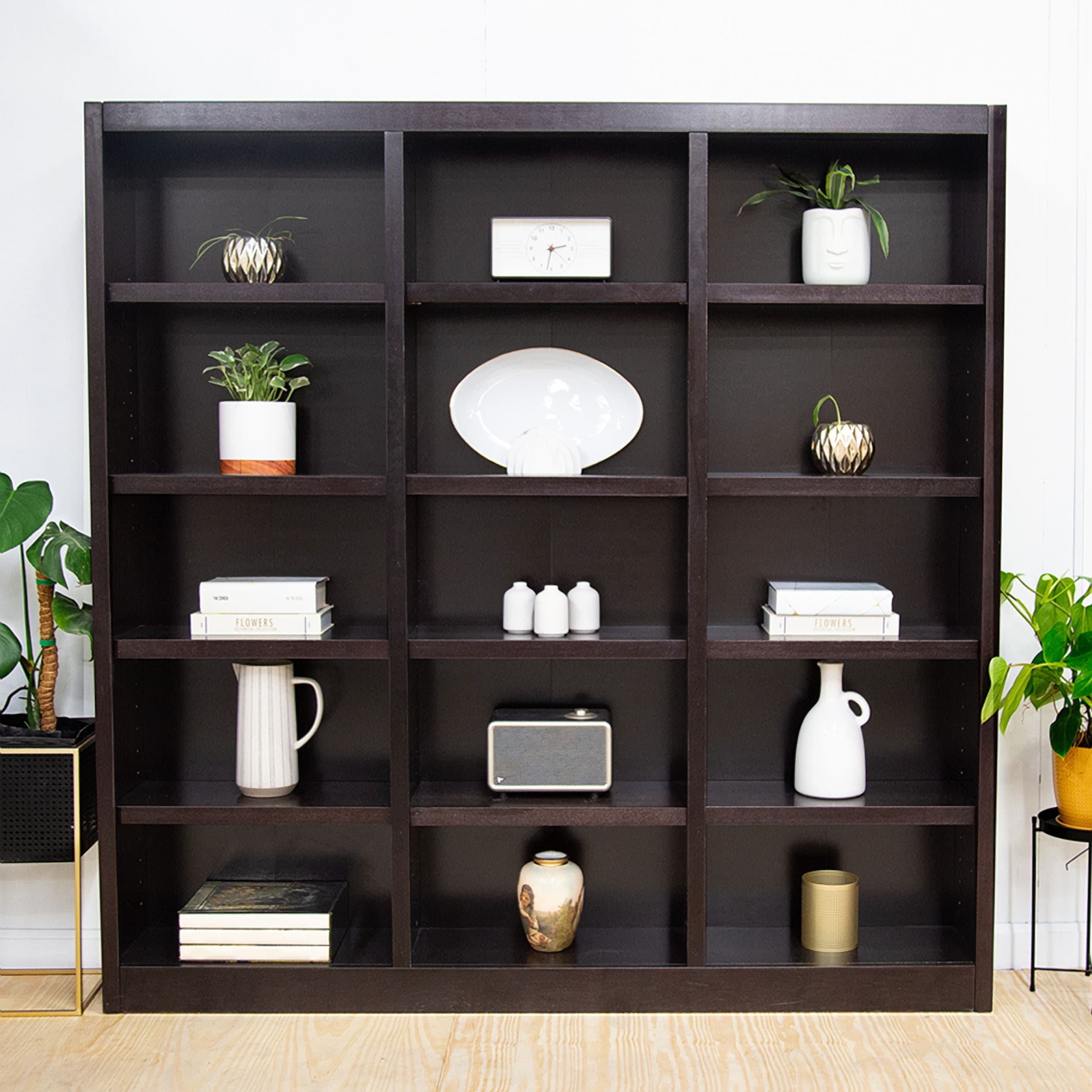 Concepts in Wood Triple Wide Wood Bookcase, 15 Shelf, 72 inch Tall