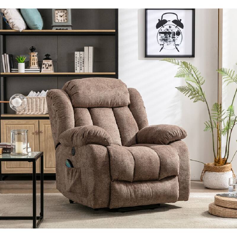 Heavy Duty Large Power Lift Recliner with Massage and Heating for Elderly - Brown