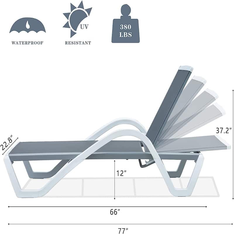 5 Adjustable Aluminum Textile Outdoor 1 Lounge Chair and 1 Plastic Table in Brown or Blue - N/A