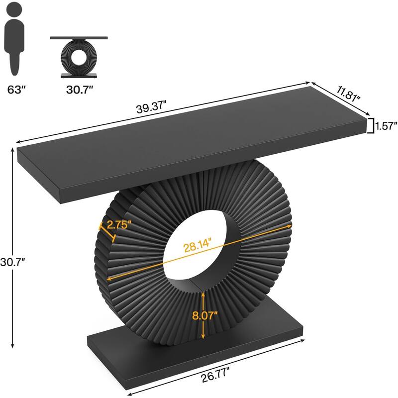 40" Modern Black Console Table with Sculptural Geometric Base