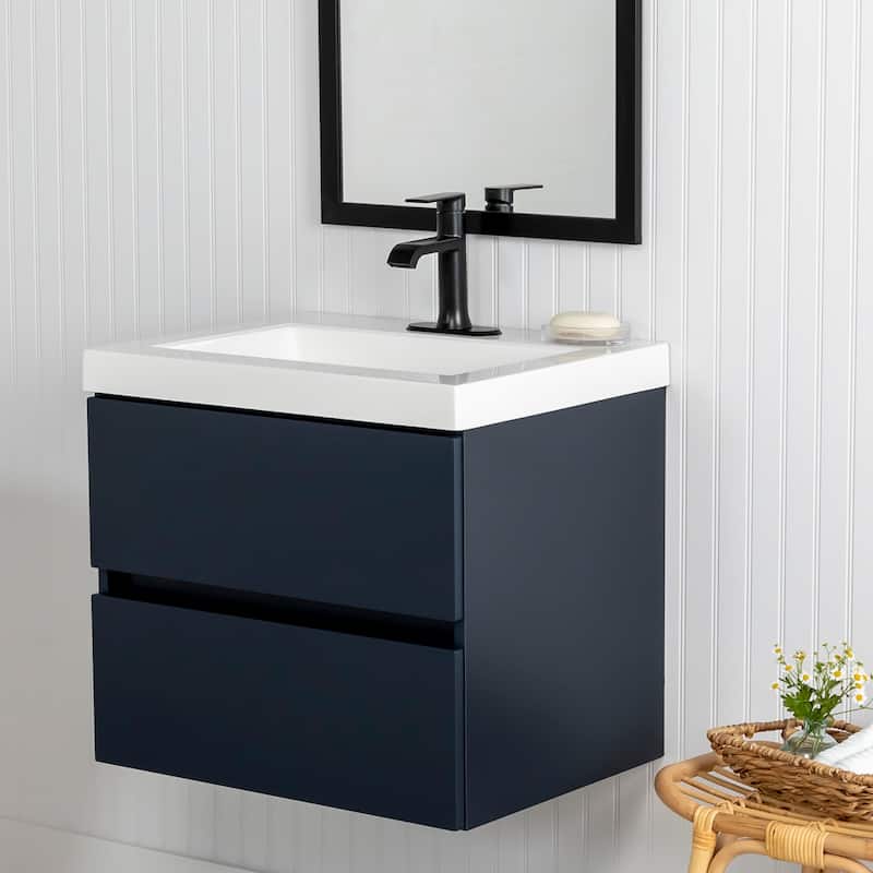 Spring Mill Cabinets Innes 24.5" 2-Drawer Floating Bathroom Vanity With White Sink Top - Deep Blue