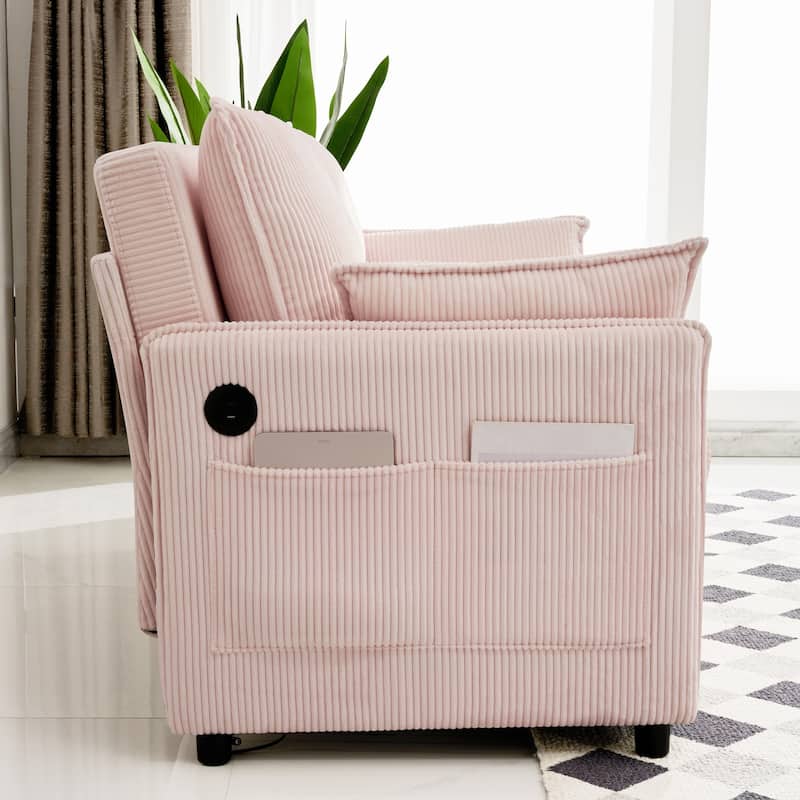 Roomfitters 55" Modern Corduroy Sofa Bed with Pull-out Sleeper Design, Modular Daybed with Storage Pocket & Pillows