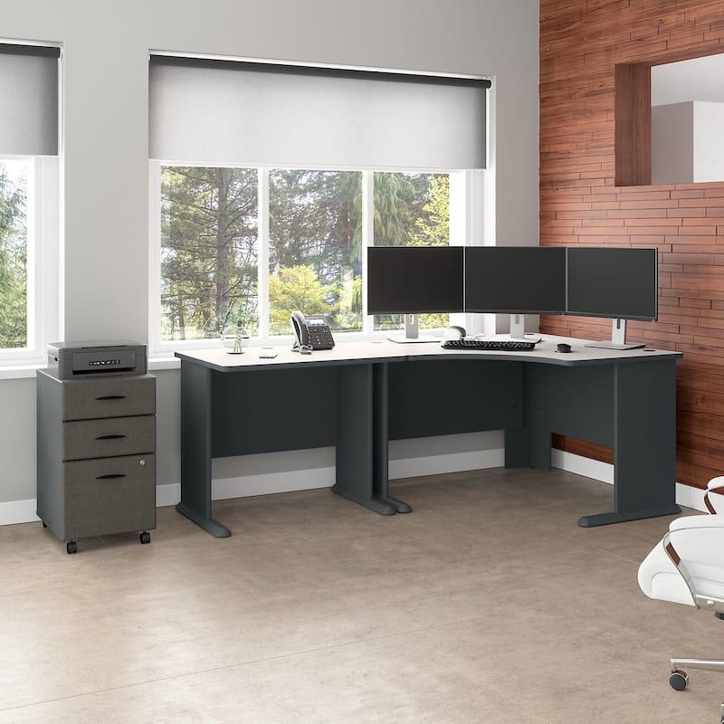 Series A 48W Corner Desk with Drawers by Bush Business Furniture - Slate/White Spectrum