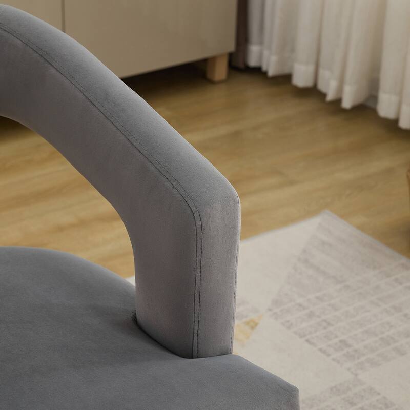 Roomfitters Barrel Accent Chair, Open Back Upholstered Dining Chair with Weathered Wood Legs for Dining Room or Living Room