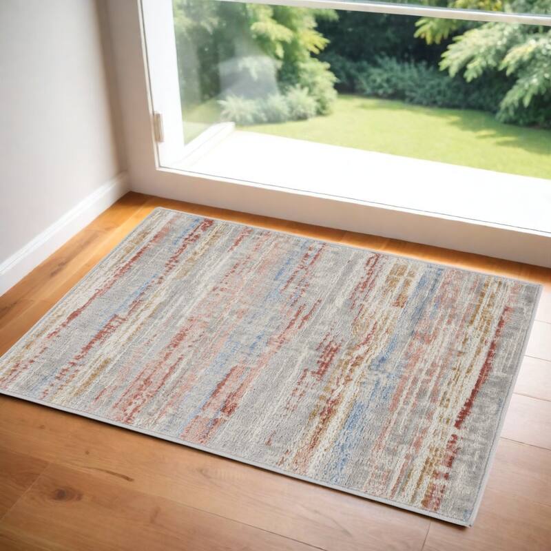 Power Loomed Abstract Modern Non Skid Stain Resistant Low Pile Area Rug - 36' X '24' X '0.25 - 36' X '24' X '0.25 - Oxford Blue - Rectangle
