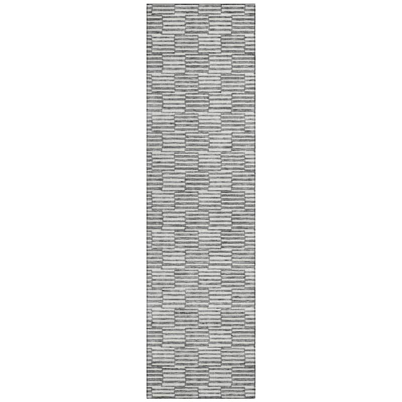 Machine Washable Indoor/ Outdoor Chantille Stripe Blocks Rug
