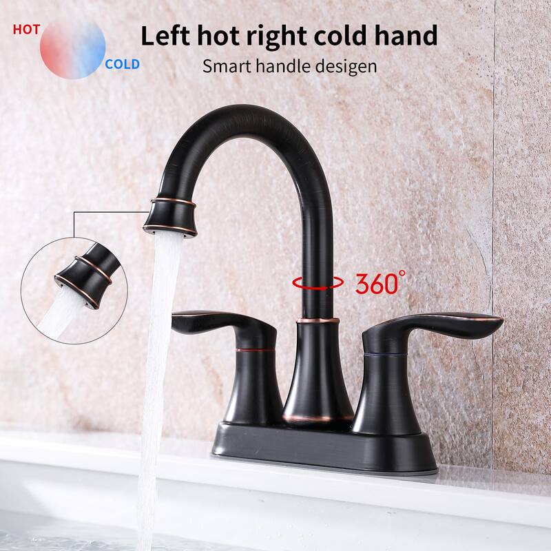 Centerset Bathroom Sink Faucet With Pop-up Drain Double Handle 4 Inch Bathroom Faucet 2 Hole High Arc Lavatory Basin Vanity Tap