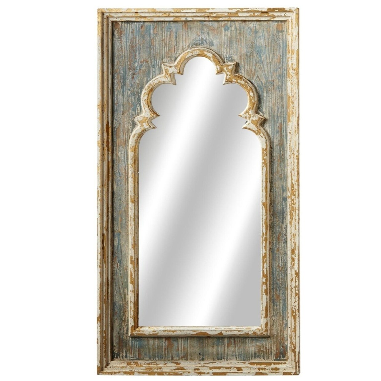 Shop 24 French Style Rustic Distressed Finished Blue Arch Wall Mirror With Gold Brush Overstock 22571233