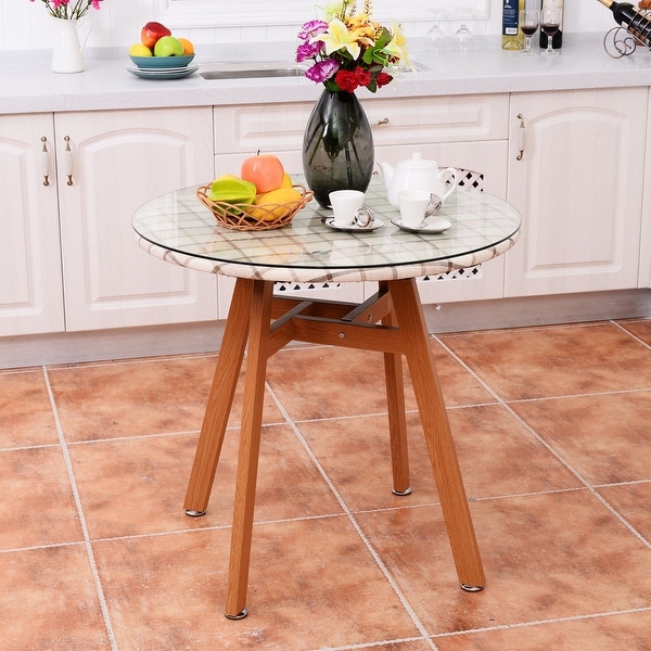 Shop Costway Round Dining Table Steel Frame Tempered Glass ...