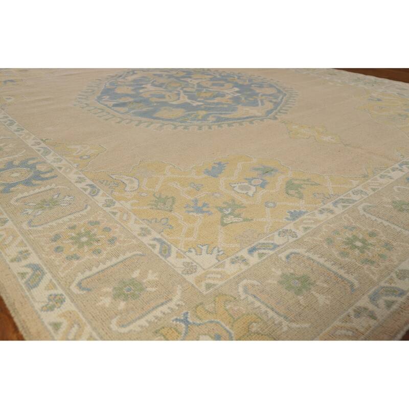 Hand Knotted Oriental 100% Wool Carpet Transitional Medallion Peach Oushak Area Rug - 10' 0'' X 8' 2''