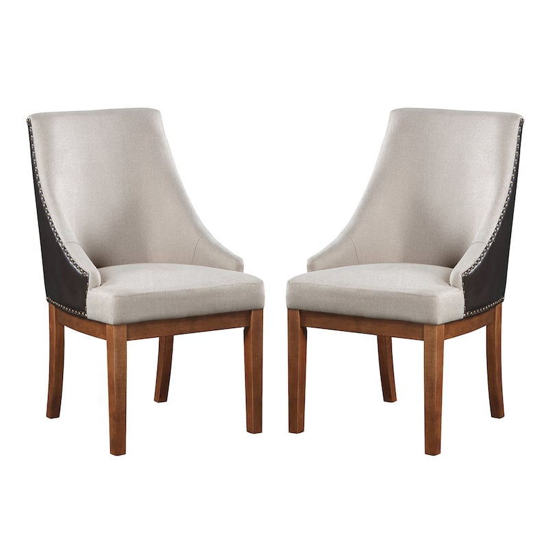 Set of 2 Faux Leather Dining Chairs with Nailhead Trim in Brown - Brown/Black - Set of 2