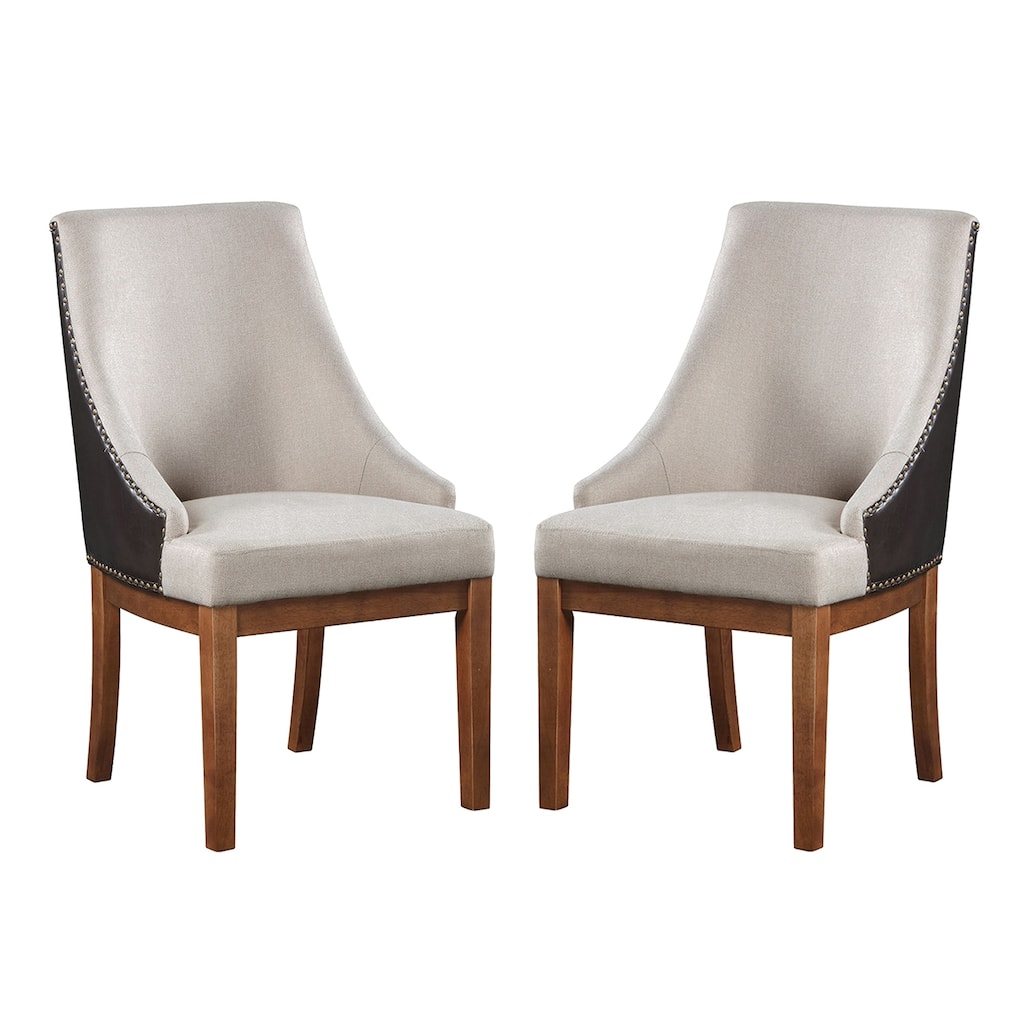Set of 2 Faux Leather Dining Chairs with Nailhead Trim in Brown