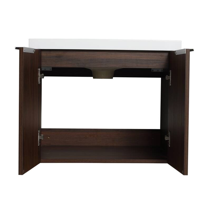 Wood Wall-Mounted Bathroom Vanity Set with Integrated Resin Sink