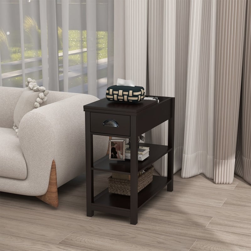 Narrow Sided Table with Drawers and Bottom Partition in Flip Over Design