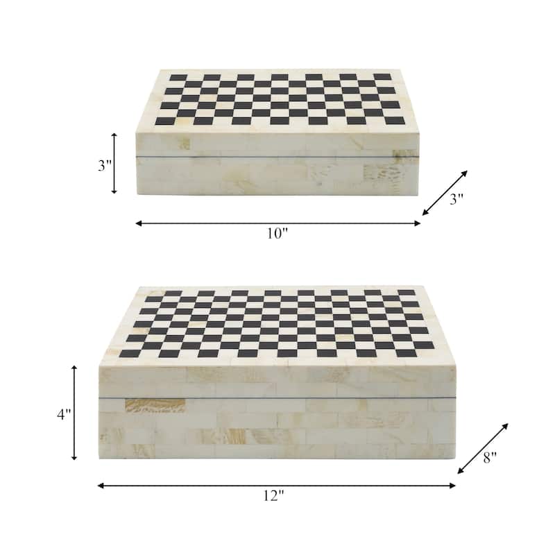 Black and White Checkered Polyresin & MDF Storage Boxes - Set of 2 - 12" x 8" x 3.75"