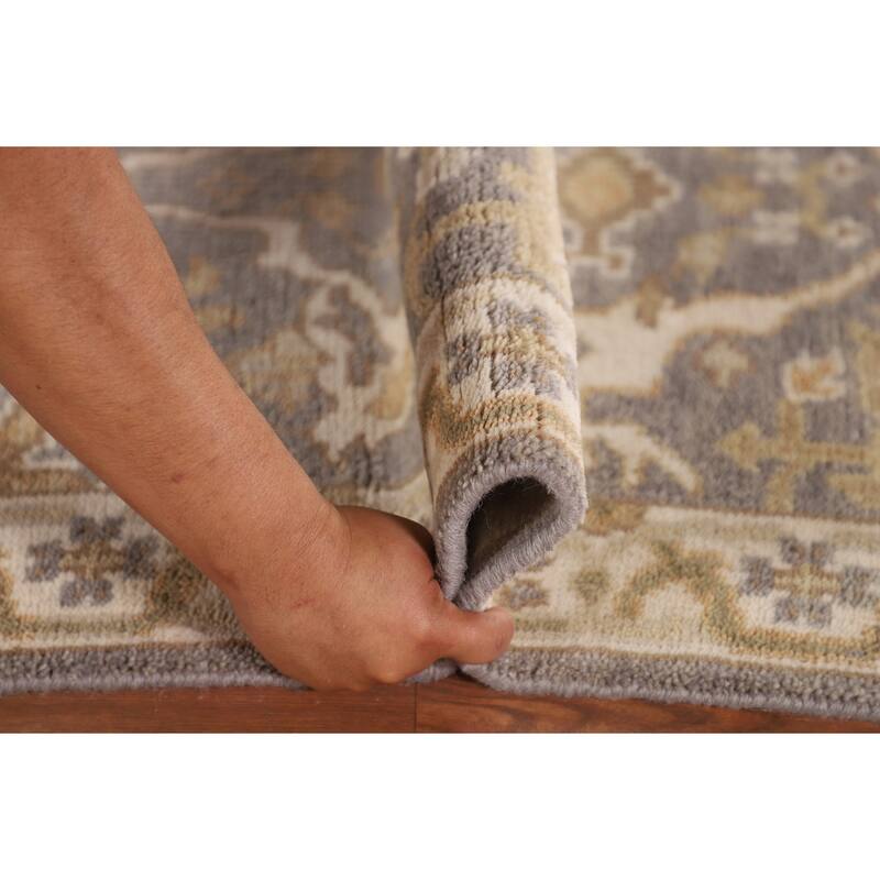 Gray Oushak Indian Runner Rug Handmade Wool Carpet - 2'7"x 11'7"