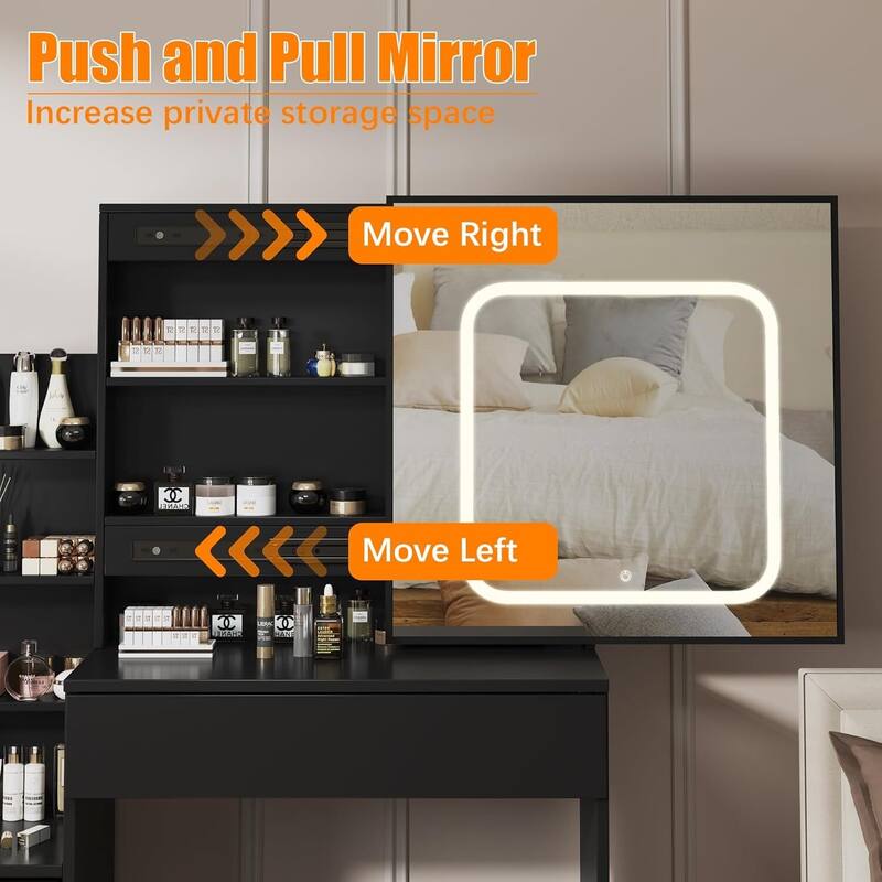 4 Drawers Dressing Table, Makeup Vanity Desk with Mirror and Lights for Bedroom