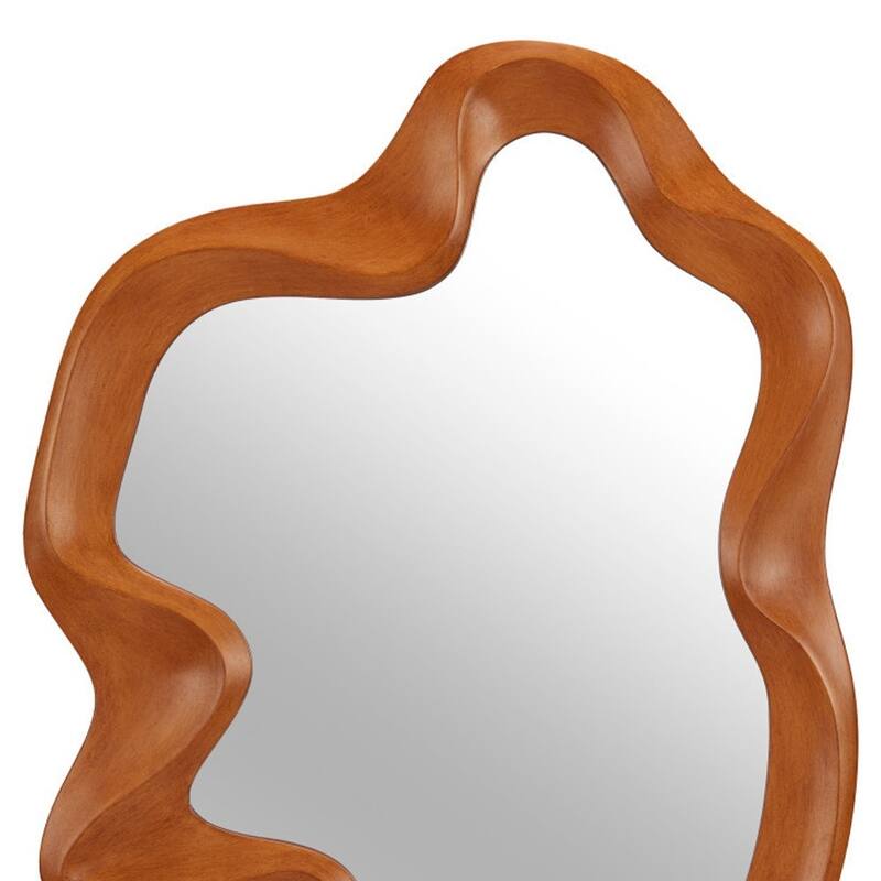 HomeRoots 35" Brown Solid Wood Abstract Geometric Framed Accent Mirror - 26.00 in. x 34.80 in. x 2.00 in.