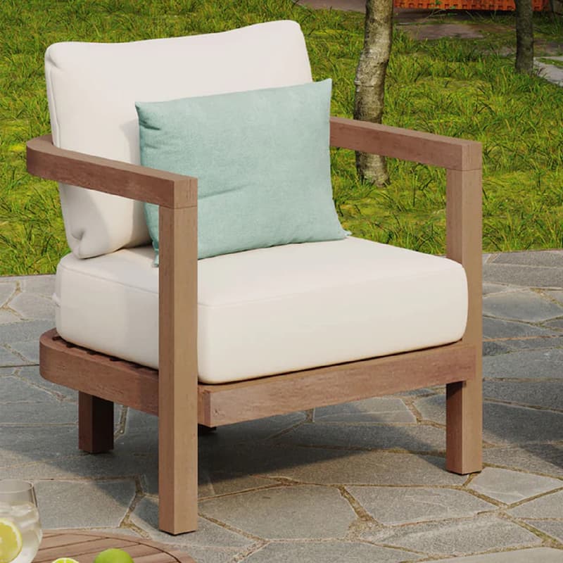 Outdoor Acacia Wood Patio Club Chair, Patio Furniture,Waterproof Thick Cushion Deep Seating for Porch, Garden, Backyard