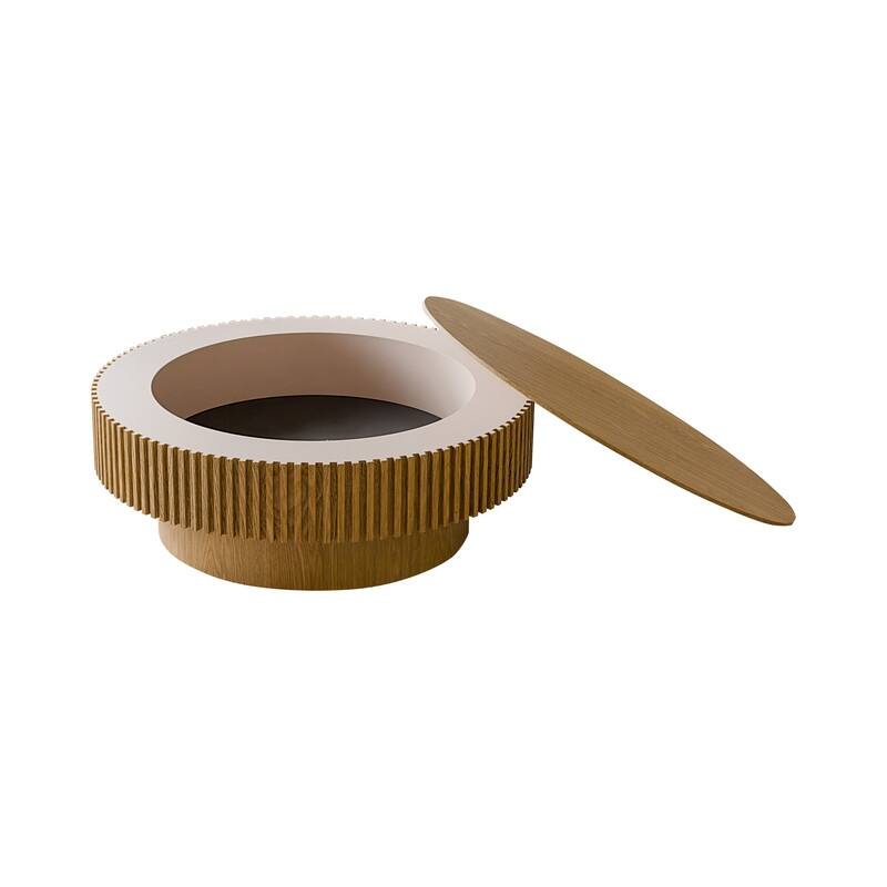 39.37" Round Coffee Table with Storage Solid Wood Veneered Modern Accent Table for Living Room or Bedroom