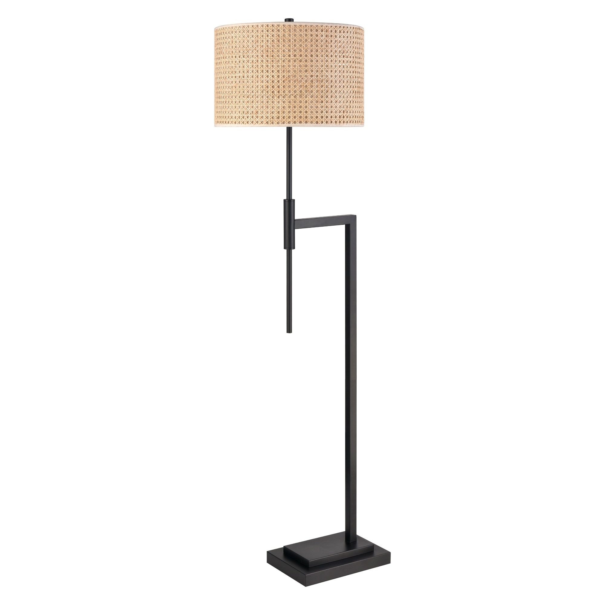 1-Light Floor Lamp with Woven Rattan Shade - 62.5" - Matte Black and Brown
