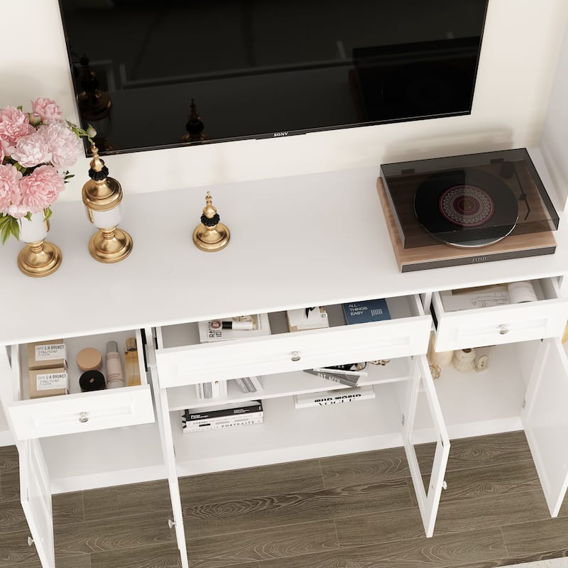 104.3"x82.3" Complete Entertainment Wall Unit White TV Stand Display