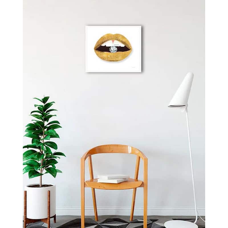Gold Lips II Framed Poster - 18 x 18 Inch - White