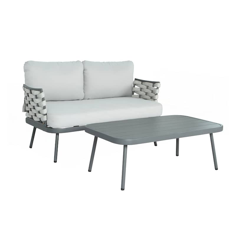Steel Loveseat and Table - Grey