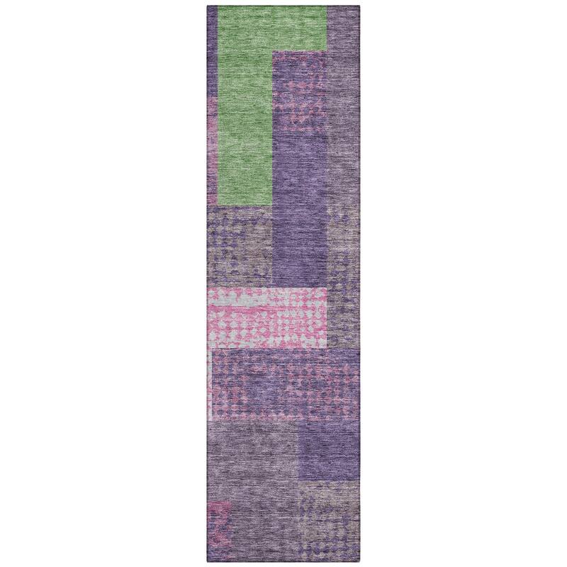 Machine Washable Indoor/ Outdoor Modern Blocks Chantille Rug