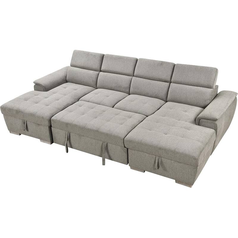 Roomfitters U-Shaped Sleeper Sofa, 121" Oversized 2 in 1 Pull-Out Bed, Sectional Sofa with Double Storage Chaise