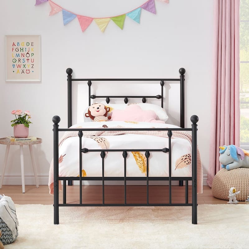 Reinforced Metal Platform Bed Frame, Black, Twin/Full/Queen Size Beds - Twin