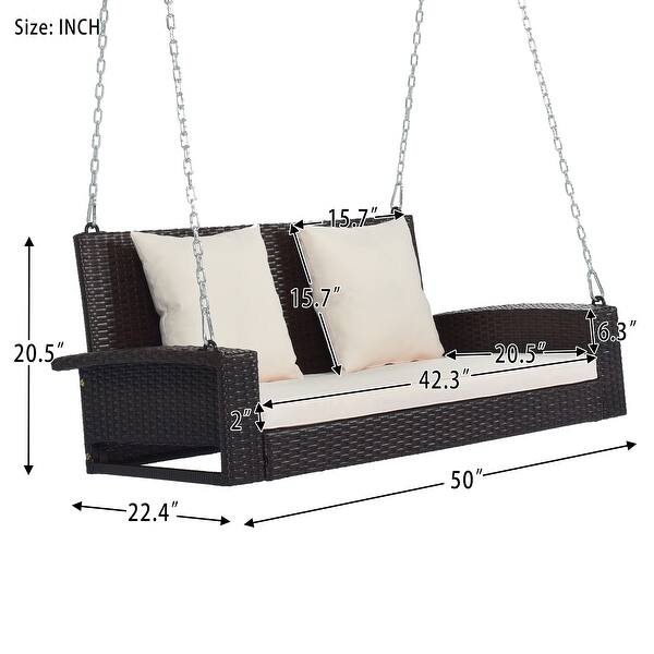 dimension image slide 0 of 3, GO 2-Person Wicker Hanging Porch Swing with Chains