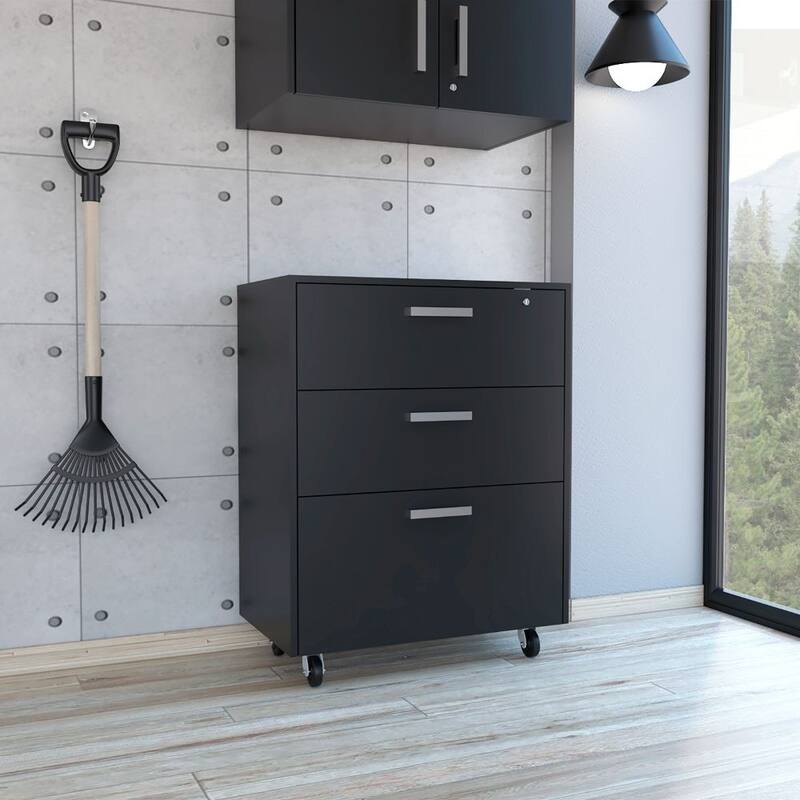 Medford 3-Drawer Rectangle Chest with Caster Black Wengue - Black