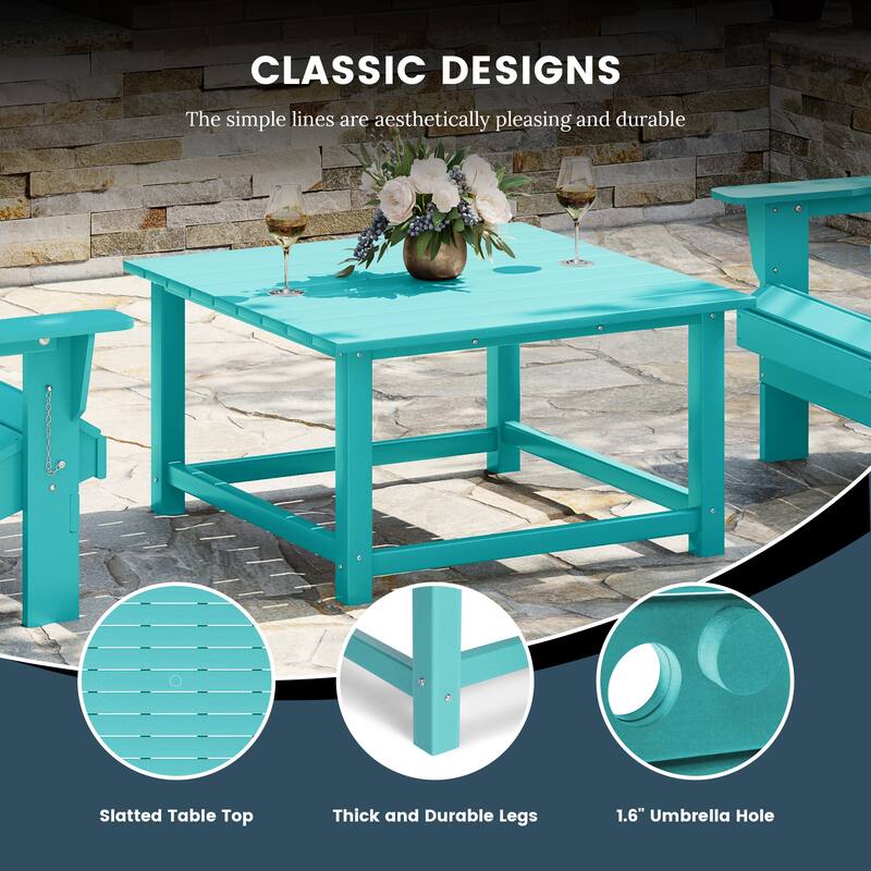 Laguna Outdoor 5-Piece Adirondack Chair With Square Coffee Table Conversation Set