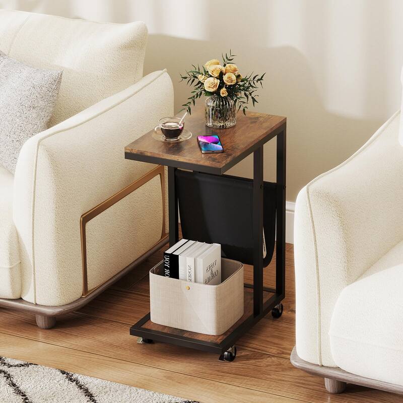 Costway 1/2 PCS C-shaped Side Table 2-tier Sofa Couch Table with