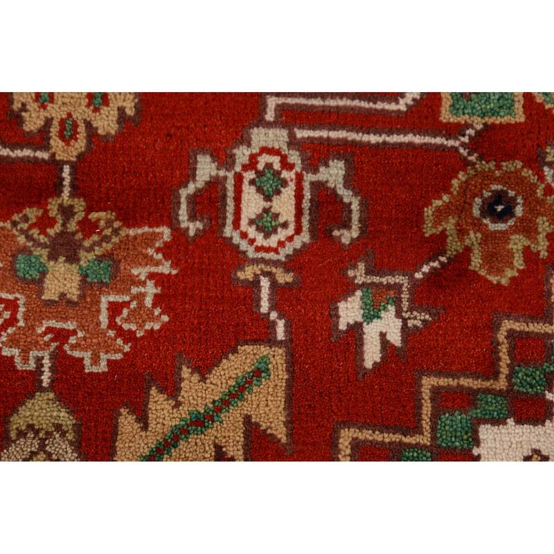 Geometric Medallion Heriz Serapi Area Rug Hand-Knotted Wool Carpet - 8'11"x 11'9"