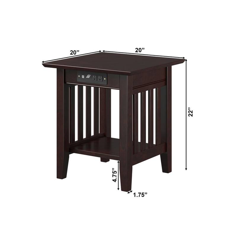 AFI Mission End Table Set of 2 with Built-in Charger