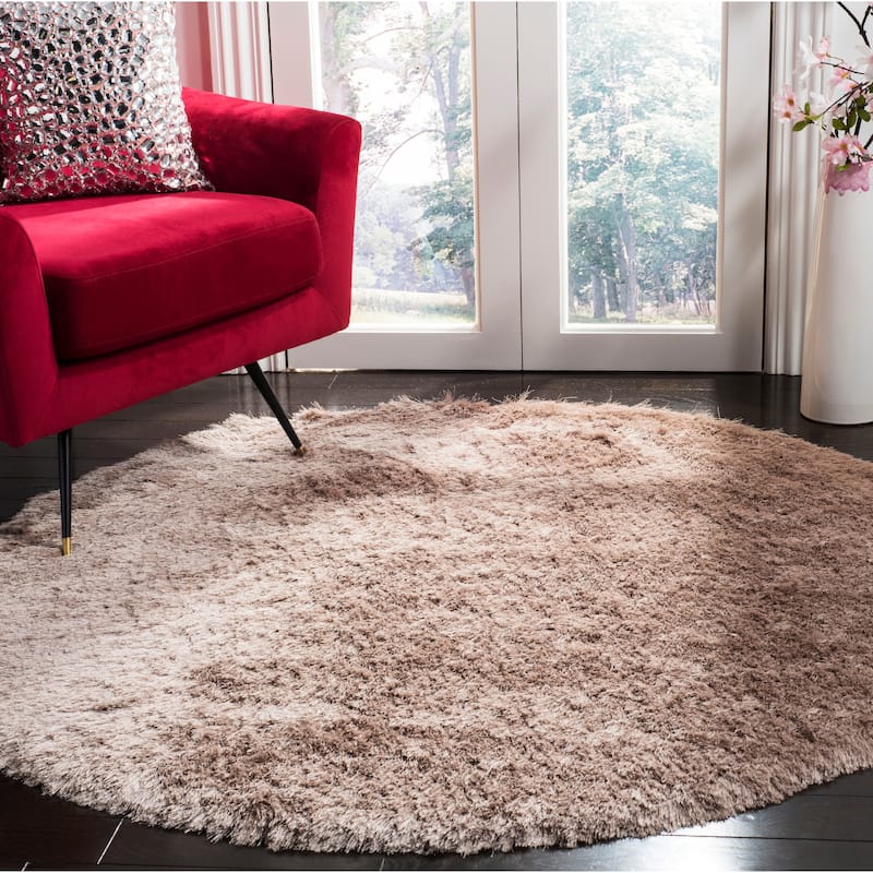 SAFAVIEH Handmade Paris Shag Danara 2.5-inch Thick Rug - 5' x 5' Round - Beige