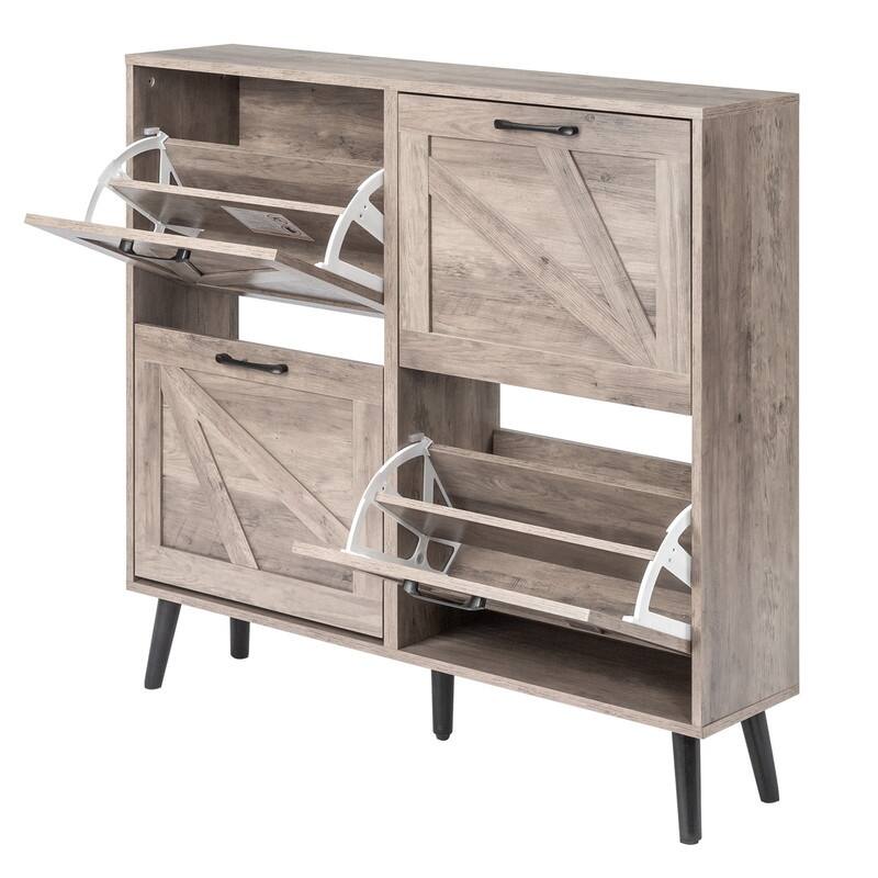 Barn Door 4 Flip Black Handles Melamine Particleboard Shoe Cabinet 41.7In