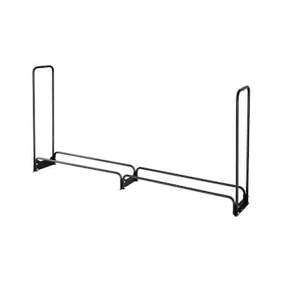 8 Feet Black Steel Firewood Storage Rack with Full-Cover Waterproof Log Protection for Patio or Backyard