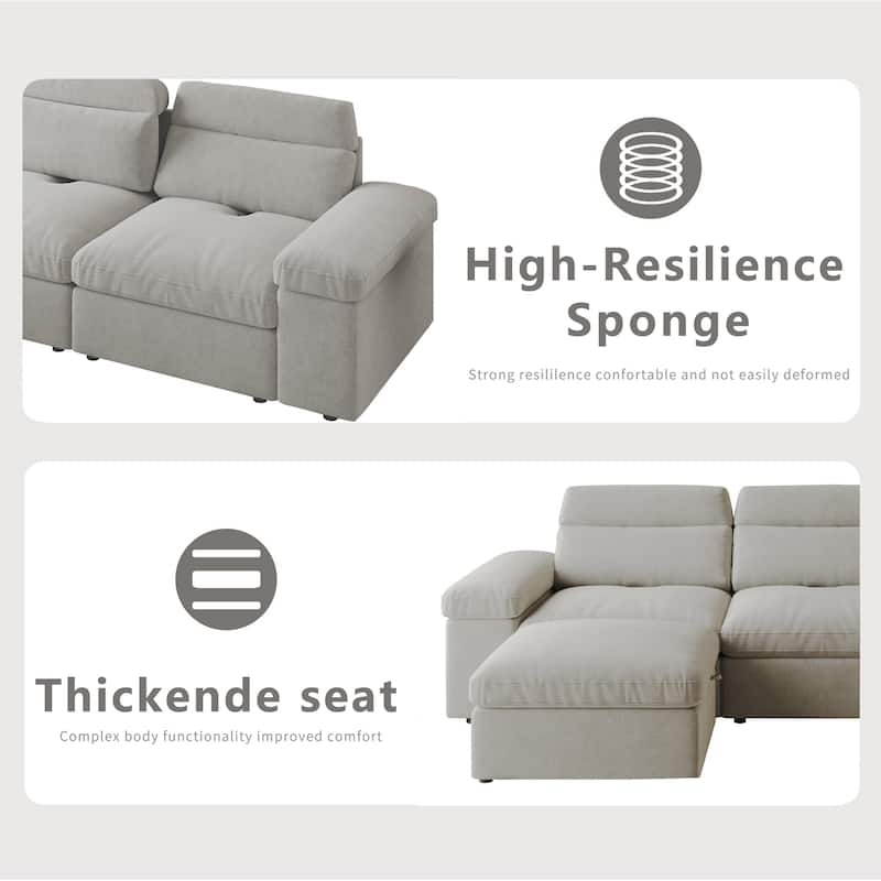 GDFStudio - 114" Modular U-Shaped 6-Seater Chaise Lounge with Reversible Layout