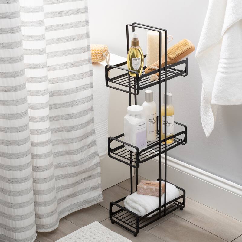 Elle Décor Noir 3 Tier Spa Tower in Black - 10.12" x 5.83" x 28.19"