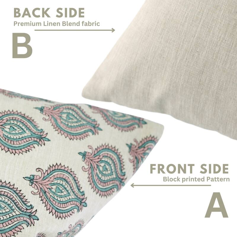 Fabdivine Soft Cotton or Linen Hand Block Print Floral Pillow Cover for Home Décor