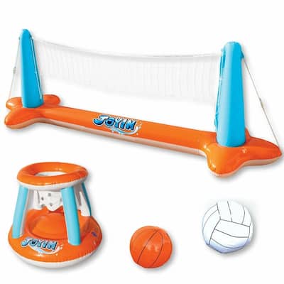 Joyfy 105" Inflatable Pool Float Volleyball Net & Basketball Hoops Set - 5 x 11 x 12
