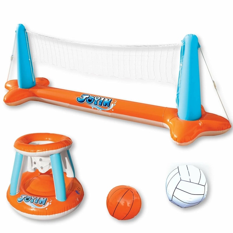Joyfy 105" Inflatable Pool Float Volleyball Net & Basketball Hoops Set - 5 x 11 x 12