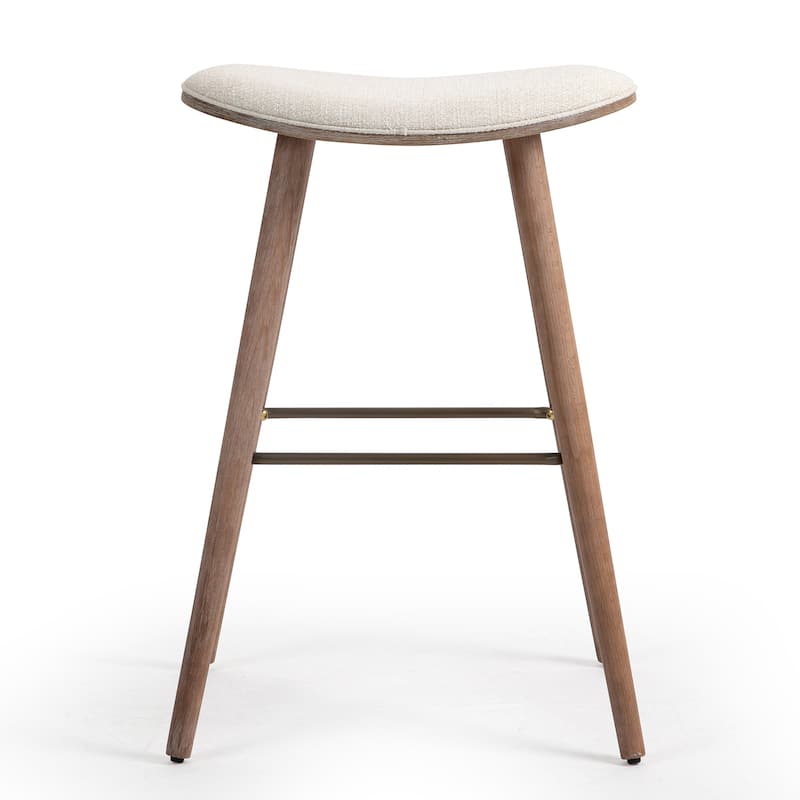 Set of 2 Beatriz Beige Woven Fabric Bar Stool with Wood Legs