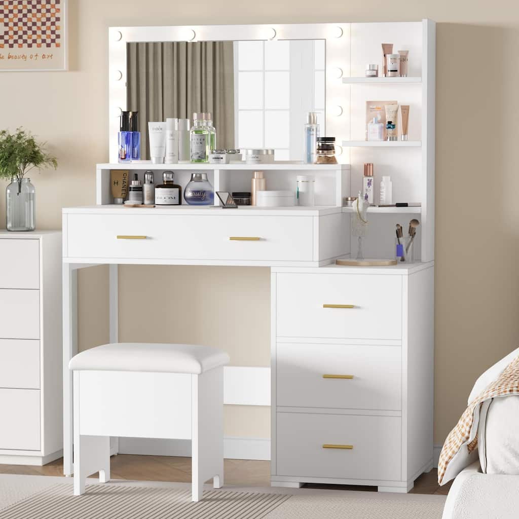 Makeup Vanity Desk with Mirror & 9 LED Light Bulbs