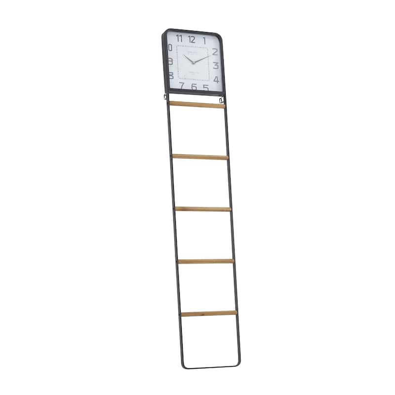 Metal 5 Rack Decorative Ladder with Clock - Black - Roche River Decor