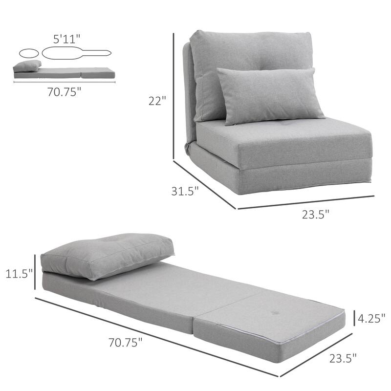23.5" 2-in-1 Folding Chaise Lounge Chair
